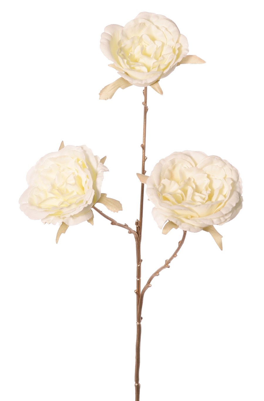 Rama de rosa de col con 3 flores, color del tallo: dorado, 69 cm "Sueño de invierno"