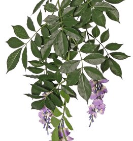 Glicina (lluvia azul) con 2 espigas florales, 126 hojas, 90 cm, ignífuga