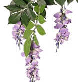 Glicina (lluvia azul) con 2 espigas florales, 126 hojas, 90 cm, ignífuga