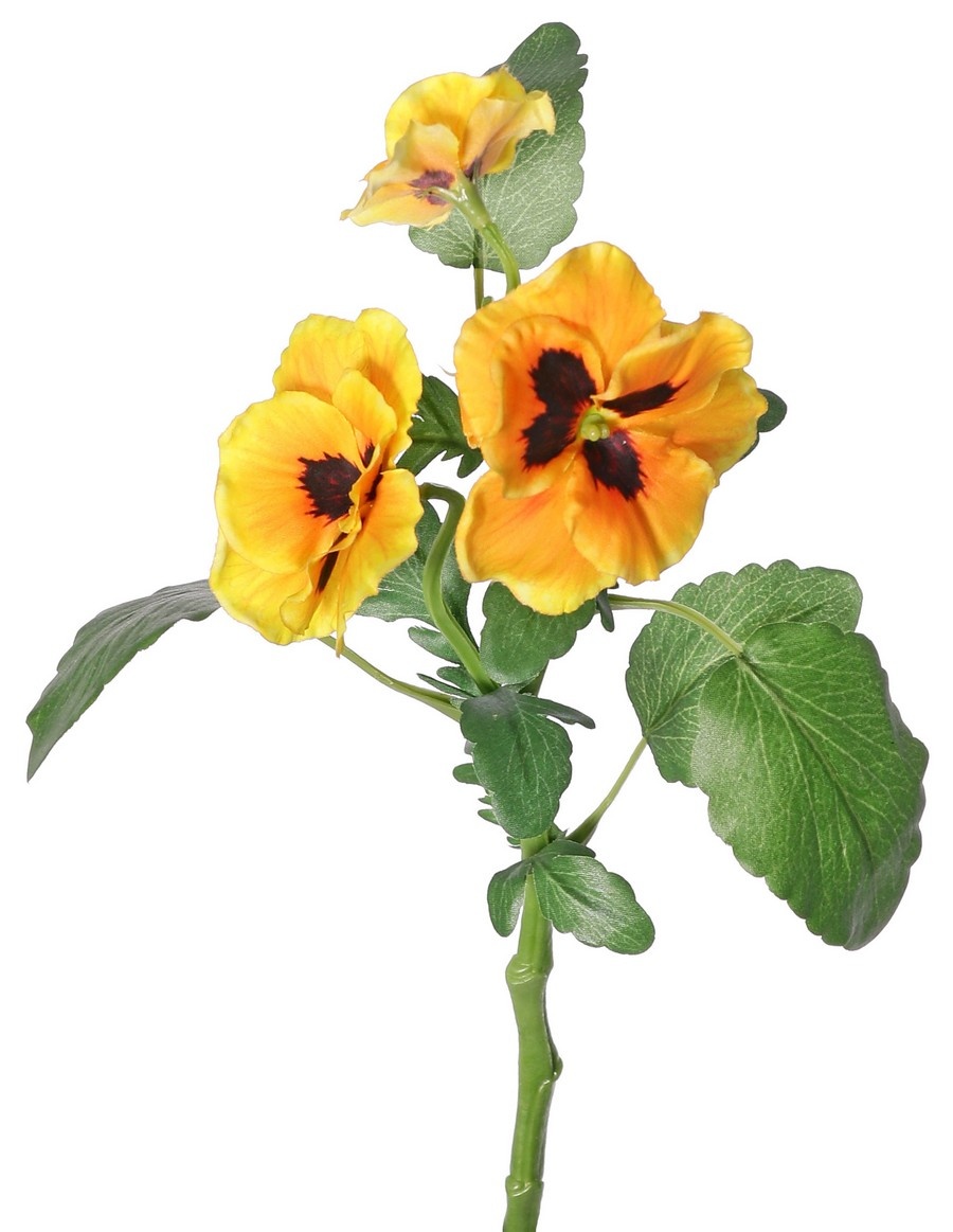 Viola, 3 flowers (2x Ø 6 cm, 1x Ø 4 cm), 1 bud & 12 leaves, 35 cm