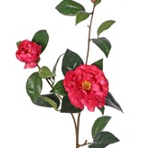 Kamelie (Japanische Rose) mit 2 Blüten (Ø 10 cm / Ø 6 cm), 1 Knospe (Ø 2 cm) und 22 Blättern, 87 cm - RECYCELT