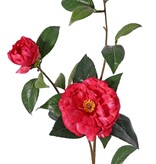 Camelia (rosa japonesa) con 2 flores (Ø 10cm/ Ø 6cm), 1 capullo (Ø 2cm) y 22 hojas, 87 cm - RECICLADO