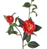 Kamelie (Japanische Rose) mit 2 Blüten (Ø 10 cm / Ø 6 cm), 1 Knospe (Ø 2 cm) und 22 Blättern, 87 cm - RECYCELT
