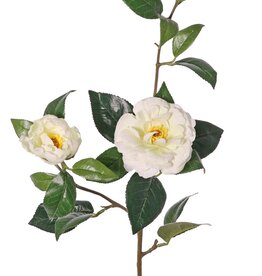 Camelia (rosa japonesa) con 2 flores (Ø 10cm/ Ø 6cm), 1 capullo (Ø 2cm) y 22 hojas, 87 cm - RECICLADO