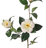 Camelia (rosa japonesa) con 2 flores (Ø 10cm/ Ø 6cm), 1 capullo (Ø 2cm) y 22 hojas, 87 cm - RECICLADO