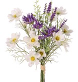 Ramo mixto x17 con Cosmos, lavanda 9x, crisantemo 6x y hoja de té 3x, 45 cm, atado a mano