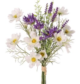Mixed bouquet x17 with Cosmos, lavender 9x, chrysanthemum 6x and tea leaf 3x, 45 cm, hand-tied