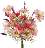 Mixed bouquet x17 with Cosmos, lavender 9x, chrysanthemum 6x and tea leaf 3x, 45 cm, hand-tied