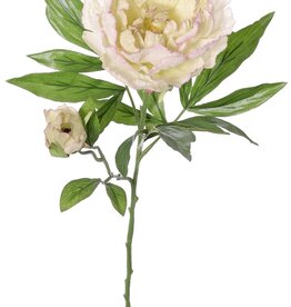 Peony 'Beauty in bloom' 1 flower (Ø 9 cm), 1 bud (Ø 3 cm) & 19 leaves, 66 cm - RECYCLED