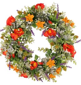 Mezcla de corona 'Garden Joy', amapola, lavanda, eucalipto, cardo y gypsophila, Ø 35 cm