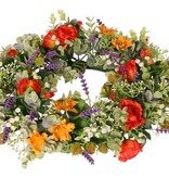 Wreath mix 'Garden Joy', poppy/lavender/eucalyptus/thistle/gypsophila, Ø 35 cm