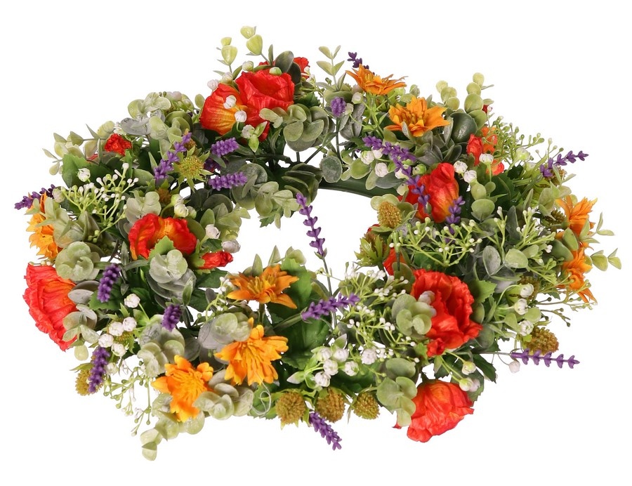 Kranzmischung (Gartenfreude), Mohn/Lavendel/Eukalyptus/Distel/Schleierkraut, Ø 35 cm