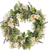Wreath mix 'Garden Joy', poppy/lavender/eucalyptus/thistle/gypsophila, Ø 35 cm