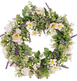 Mezcla de corona 'Garden Joy', amapola, lavanda, eucalipto, cardo y gypsophila, Ø 35 cm