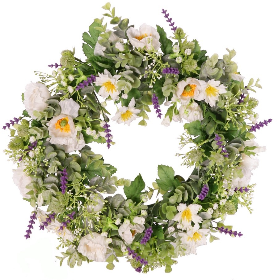 Mezcla de corona 'Garden Joy', amapola, lavanda, eucalipto, cardo y gypsophila, Ø 35 cm