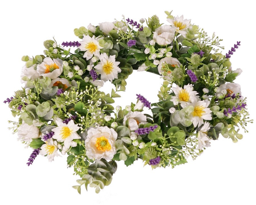 Wreath mix 'Garden Joy', poppy/lavender/eucalyptus/thistle/gypsophila, Ø 35 cm