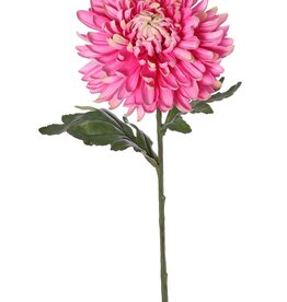 Bolchrysant (Chrysanthemum), 1 bloem (Ø 14 cm, H. 5 cm) & 2 blad (polyester), groene steel, 65 cm