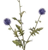 Cardo globo (Echinops) con 3 flores redondas de Ø 5 cm, 9 hojas de poliéster y 6 de plástico, 76 cm