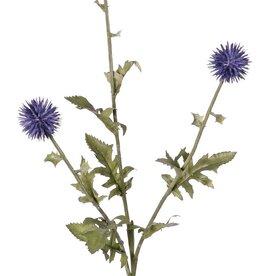Kogeldistel (Echinops) met 3 ronde bloemen Ø 5 cm, 9 polyester & 6 plastic blaadjes, 76 cm