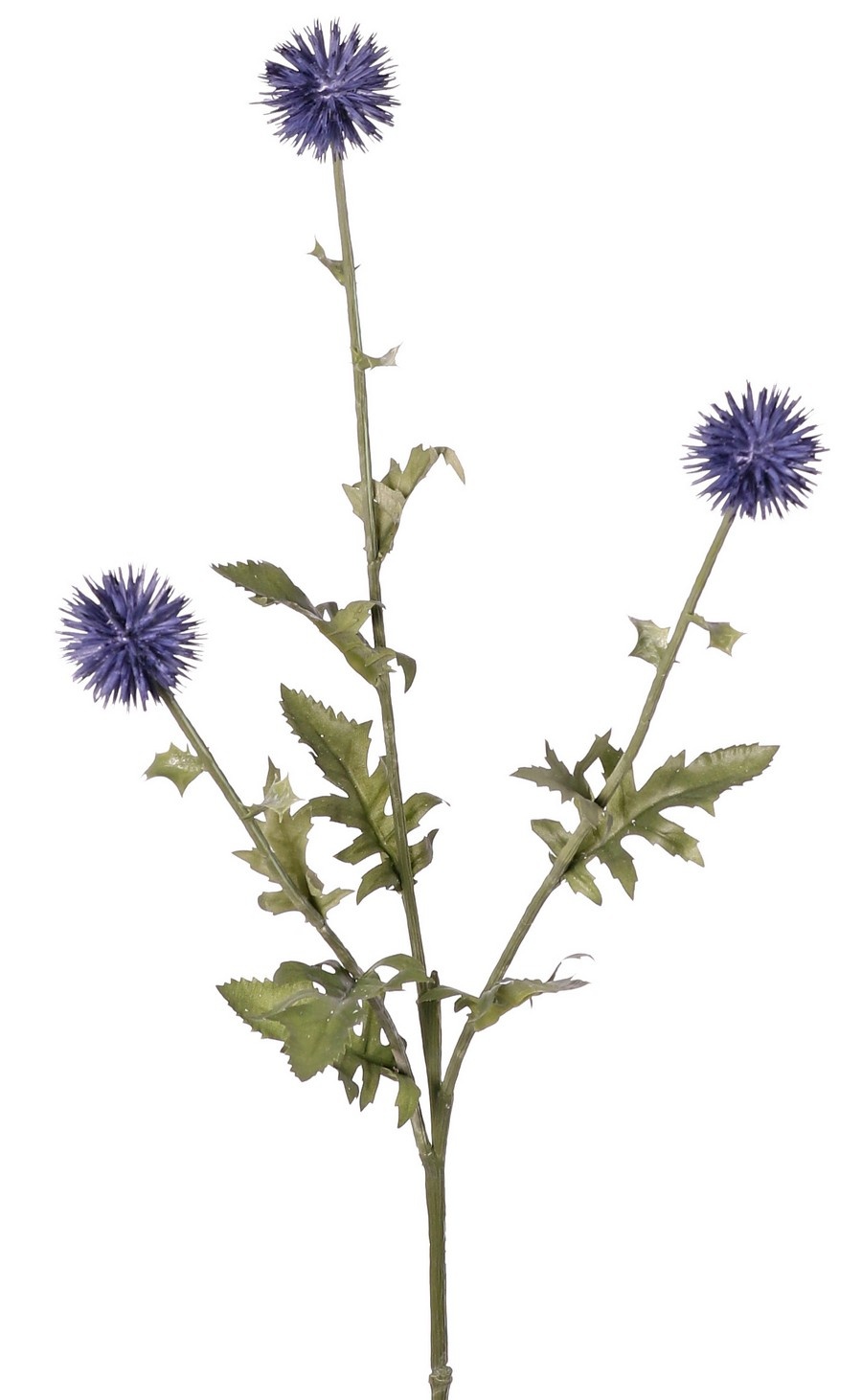 Globe Thistle (Echinops) with 3 round flowers Ø 5 cm, 9 polyester & 6 plastic leaves, 76 cm