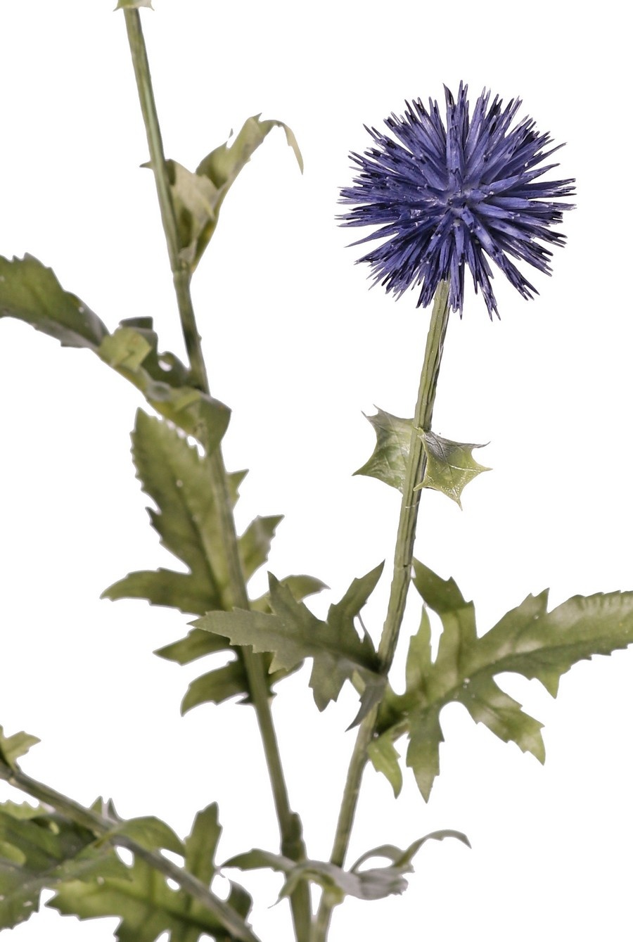 Globe Thistle (Echinops) with 3 round flowers Ø 5 cm, 9 polyester & 6 plastic leaves, 76 cm