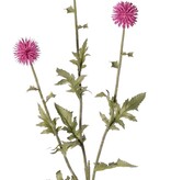 Kogeldistel (Echinops) met 3 ronde bloemen Ø 5 cm, 9 polyester & 6 plastic blaadjes, 76 cm