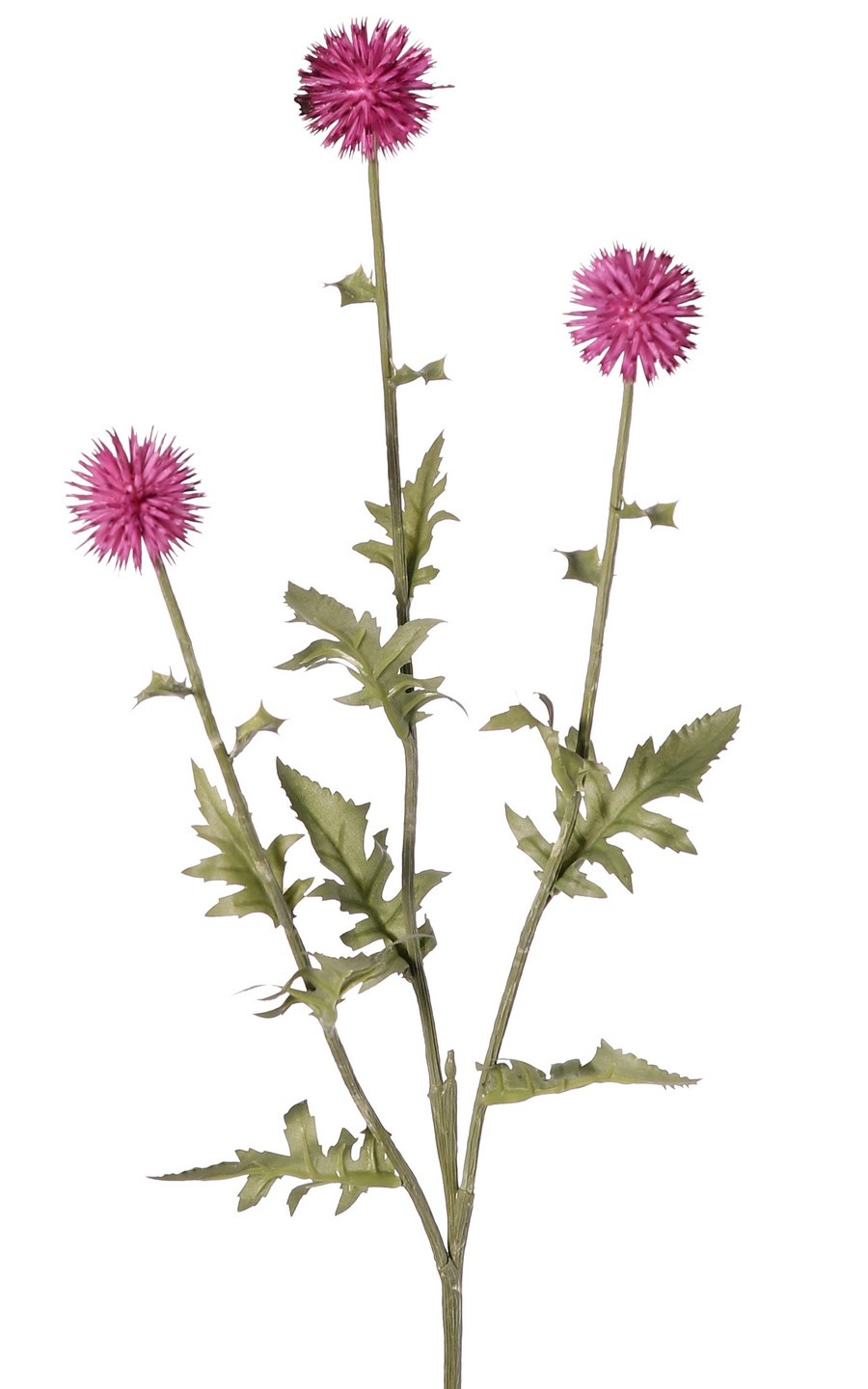 Kugeldistel (Echinops) mit 3 runden Blüten (Ø 5 cm), 9 Polyester- und 6 Kunststoffblättern, 76 cm