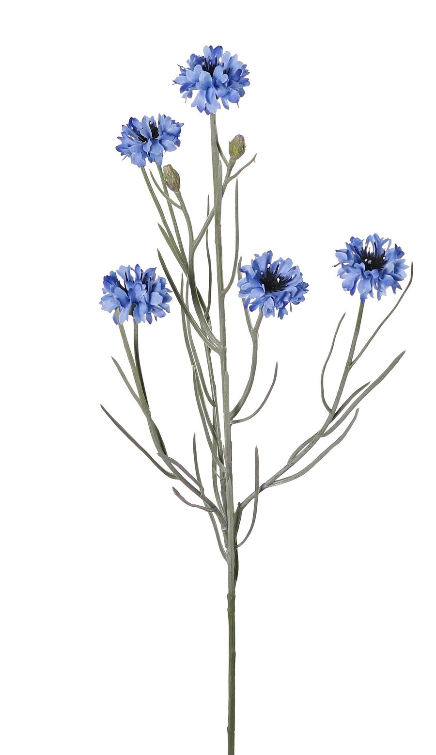 Kornblume (Centaurea cyanus) mit 5 Blüten (Ø 4 cm) und 2 Kunststoffknospen, 29 Kunststoffblättern, 66 cm