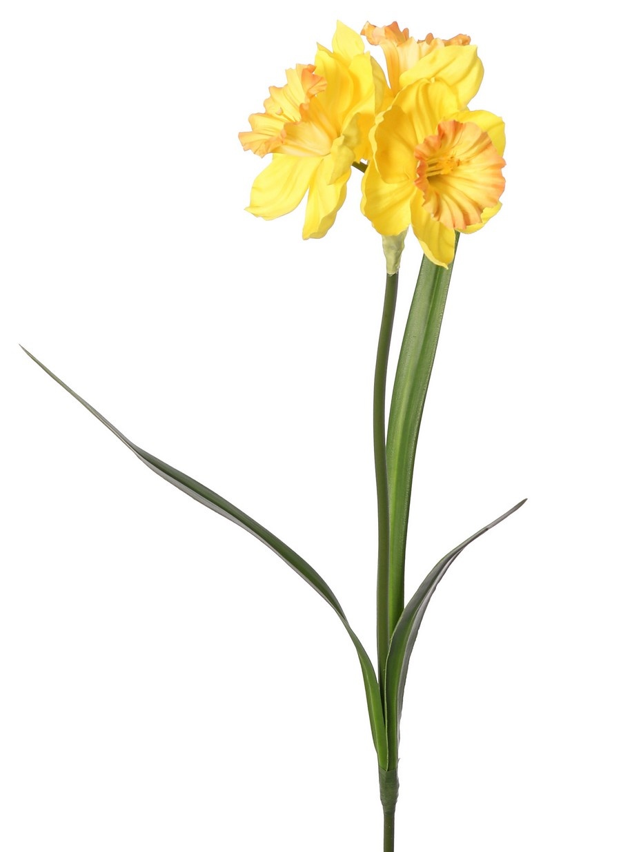 Narciso, 1 tallo con 3 flores de poliéster y 3 hojas, 56 cm