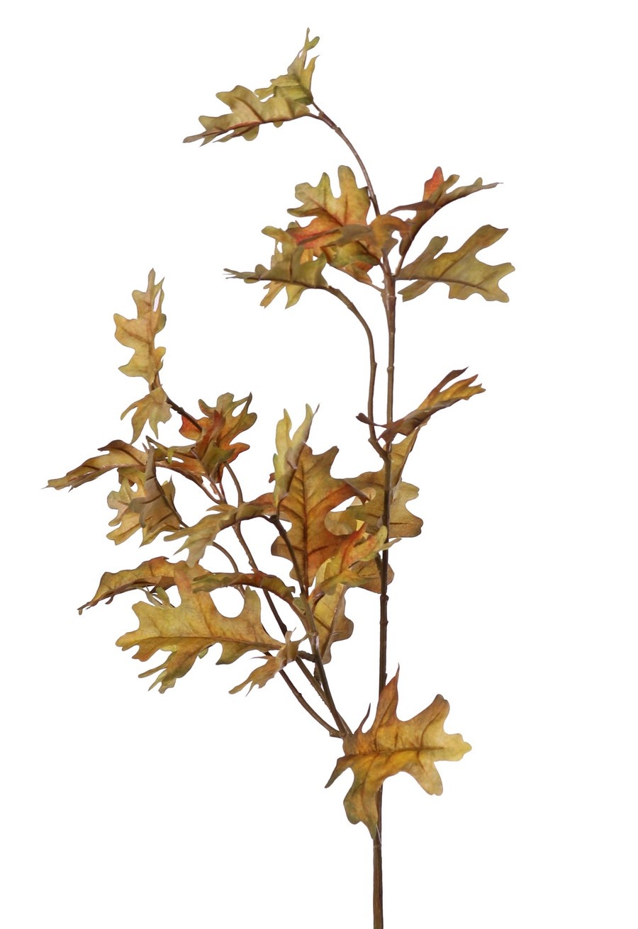 Oak branch (Quercus robur) 3x branched with 31 polyester leaves, 83 cm, RECYCLED