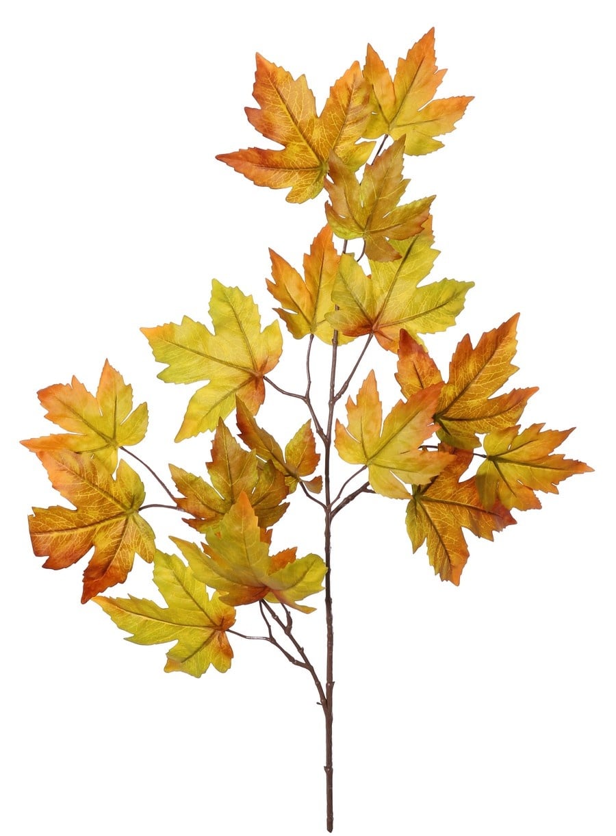 Rama de arce (Acer Branch) 2x ramificada con 17 hojas de poliéster, 90 cm