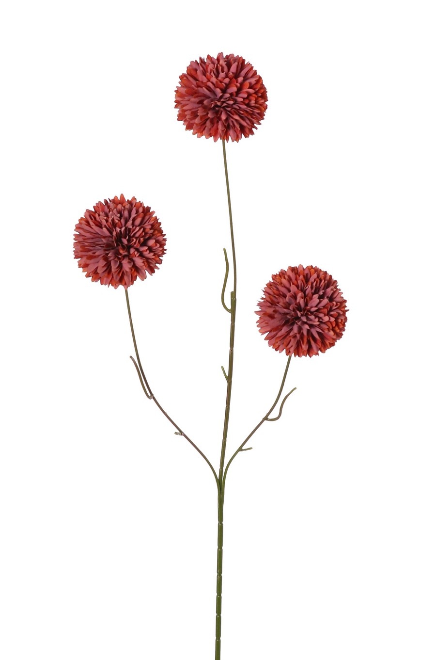 Mini-Kugelchrysantheme, 3-fach verzweigt mit 3 Blüten, Ø 6 cm & 5 Kunststoffblätter, 65 cm