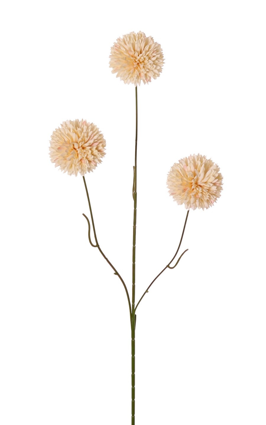 Mini-Kugelchrysantheme, 3-fach verzweigt mit 3 Blüten, Ø 6 cm & 5 Kunststoffblätter, 65 cm