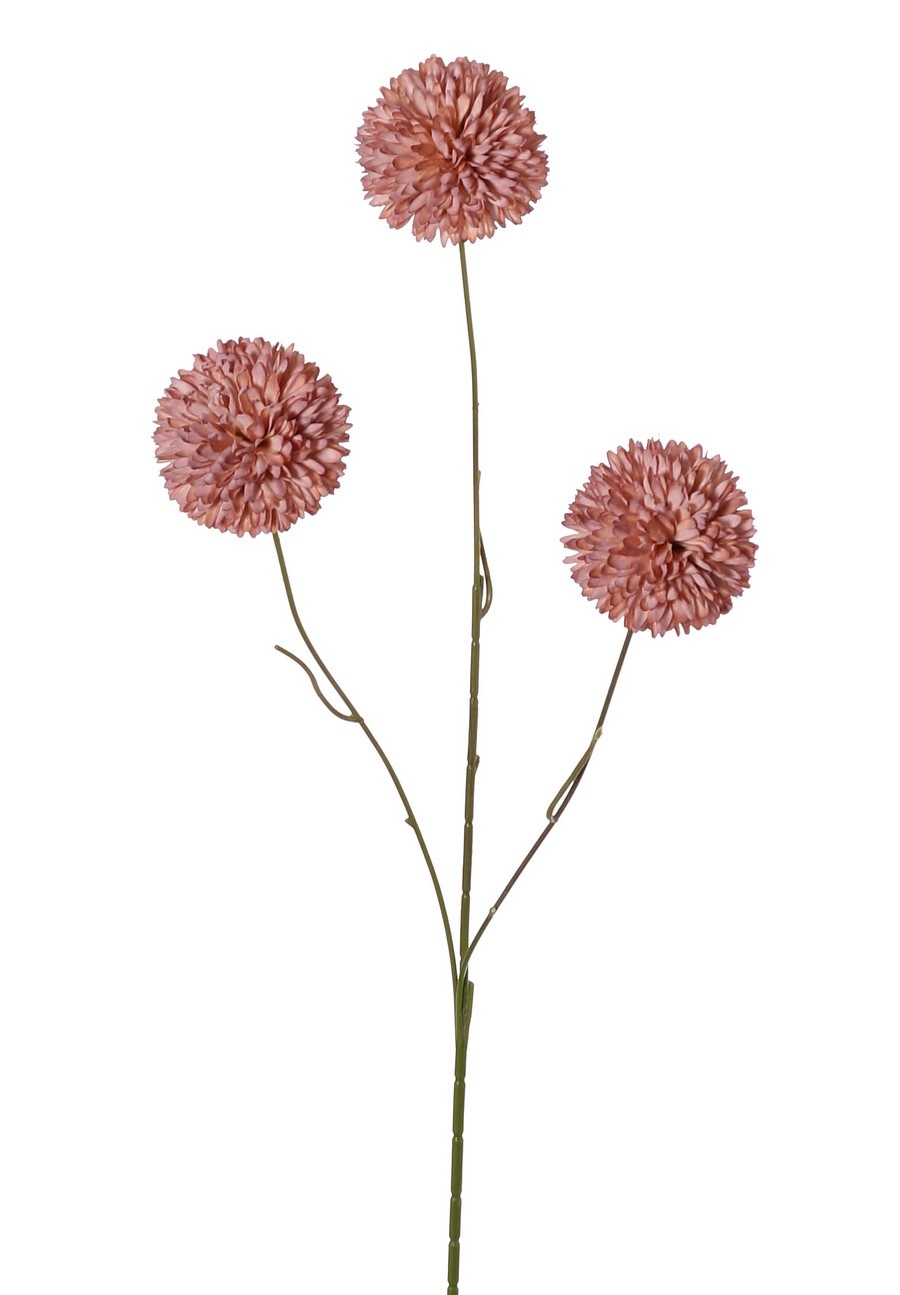 Mini-Kugelchrysantheme, 3-fach verzweigt mit 3 Blüten, Ø 6 cm & 5 Kunststoffblätter, 65 cm