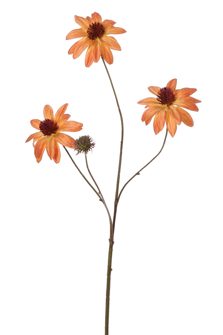 Rudbeckia (equinácea) 4x ramificada, con 3 flores de poliéster, 1 capullo de plástico y 6 hojas, 72 cm