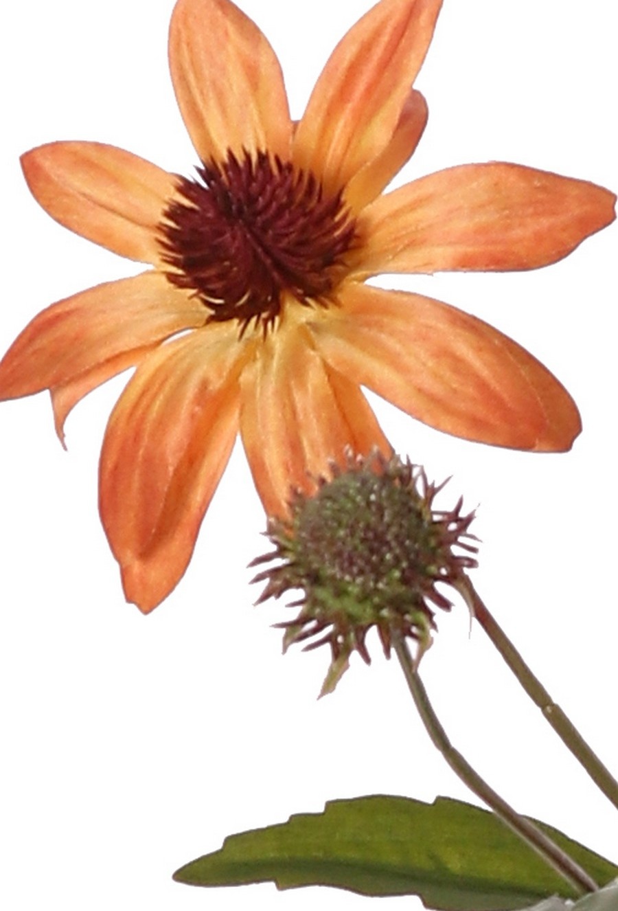 Rudbeckia (Sonnenhut), 4-fach verzweigt, mit 3 Polyesterblüten, 1 Kunststoffknospe und 6 Blättern, 72 cm