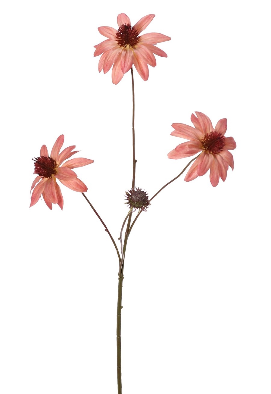 Rudbeckia (Zonnehoed) 4x vertakt, met 3 polyester bloemen, 1 plastic knop & 6 bladeren, 72 cm