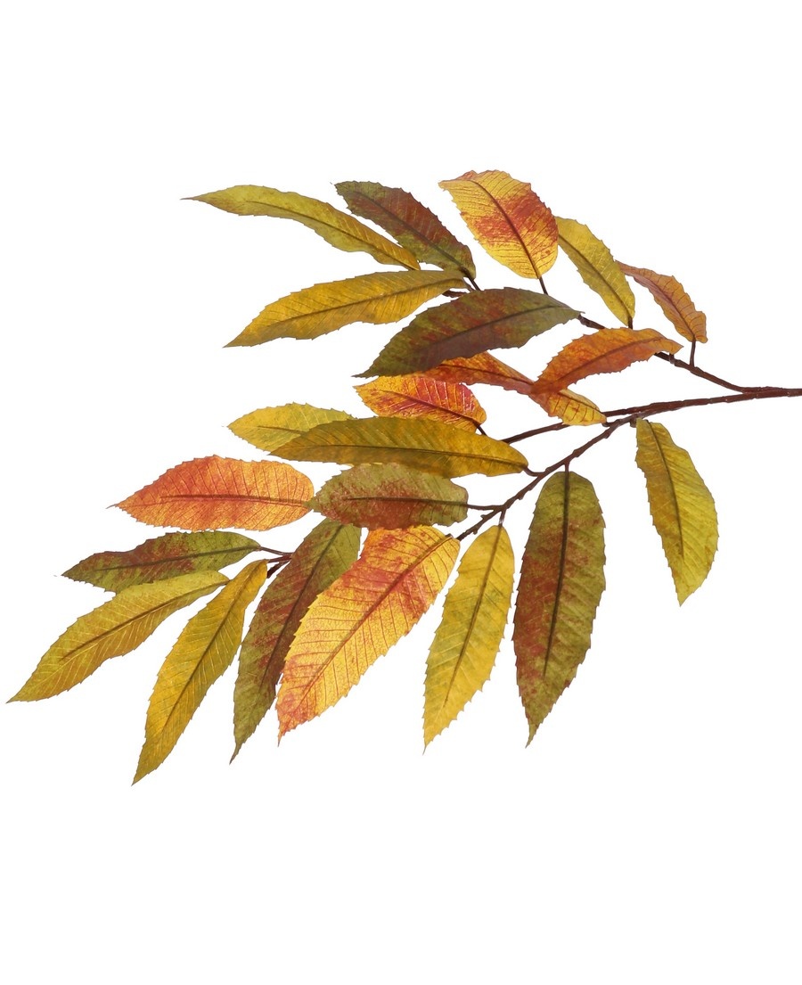 Chestnut branch (Castanea), 3-branched & 23 polyester leaves, 78 cm
