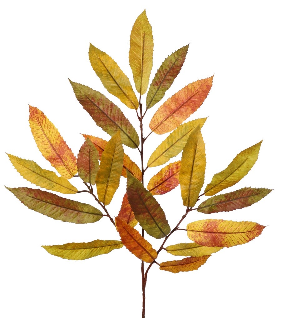 Kastanienzweig (Castanea), 3-fach verzweigt & 23 Polyester-Blätter, 78 cm