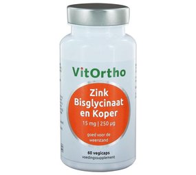 Vitortho Zink bisglycinaat 15mg en koper 250mcg Vitortho Zink bisglycinaat 15mg en koper 250mcg