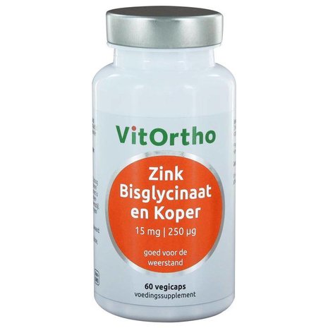 Vitortho Zink bisglycinaat 15mg en koper 250mcg Vitortho Zink bisglycinaat 15mg en koper 250mcg