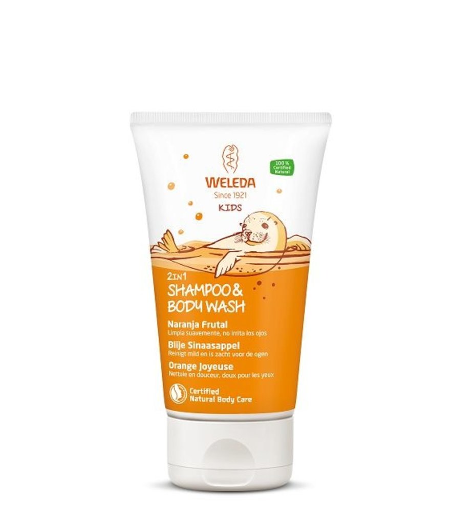 Weleda Kids 2-in-1 shampoo & bodywash blije sinaasappel Weleda Kids 2-in-1 shampoo & bodywash blije sinaasappel