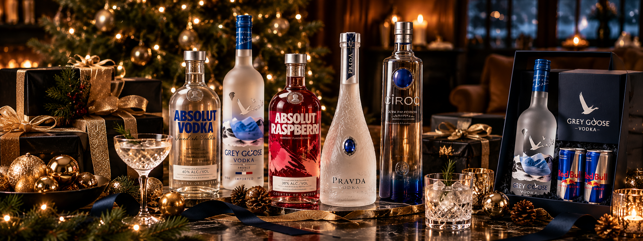 Op zoek naar de perfecte vodka voor jouw kerstpakket? Ontdek 6 mooie vodka's en cadeausets van Absolut, Grey Goose, Pravda en Cîroc bij Club Vodka.