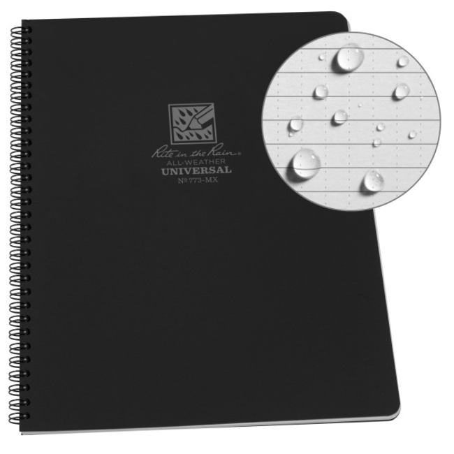 Rite in the Rain Maxi Side-Spiral Notebook, 8.5" x 11", Black Cover (773-MX) - 21.6x28cm - 84 pages - 42 sheets -Flex Field Cover