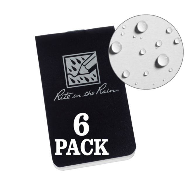 Rite in the Rain ON-THE-GO NOTEBOOKS (6-PACK)(Black) - OTG771 - 8.6x5cm - Creditcardformaat - 24 pagina's - 12 velletjes