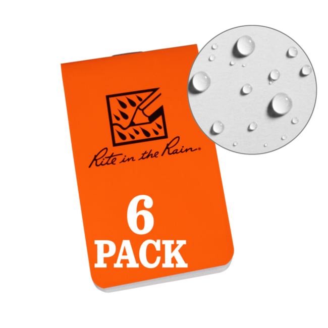 Rite in the Rain ON-THE-GO NOTEBOOKS (6-PACK)(ORANGE) - OTGOR71 - 8.6x5cm - Creditcard size - 24 pages - 12 sheets