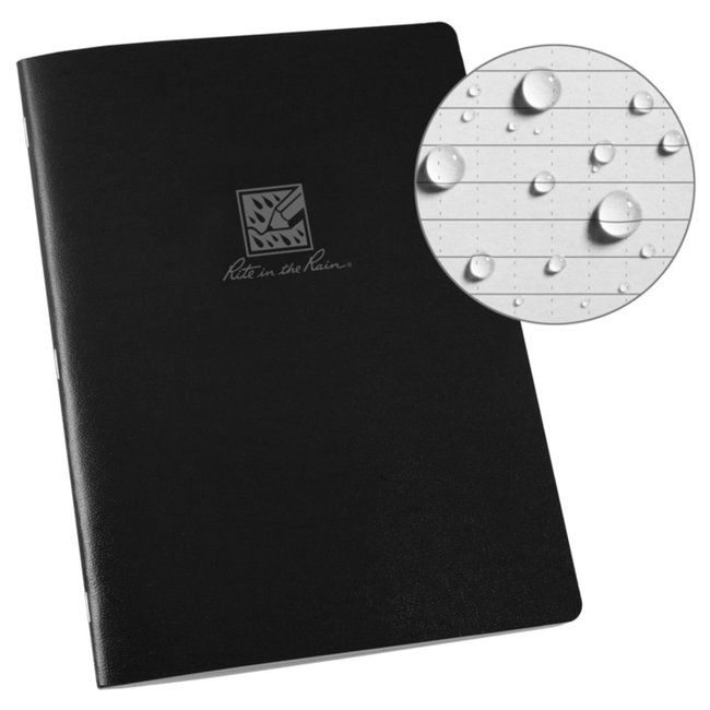 Rite in the Rain  LARGE STAPLED NOTEBOOK Black (771-LG) - 21.5x17cm - Flexibele kaft - 110 gram - 48 paginas