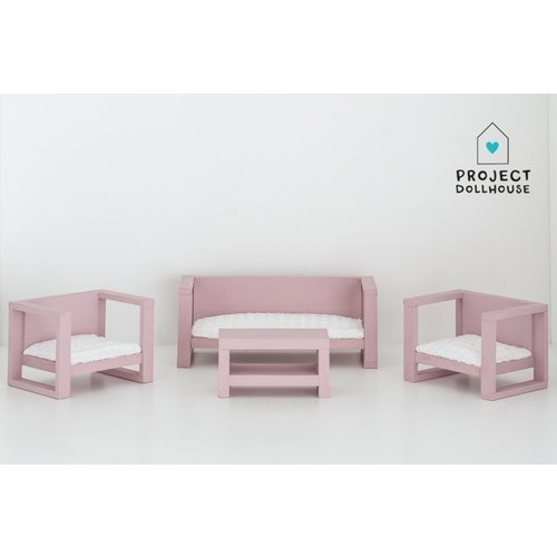 Project Dollhouse Zitkamer Set Oud Roze Project Dollhouse Zitkamer Set Oud Roze