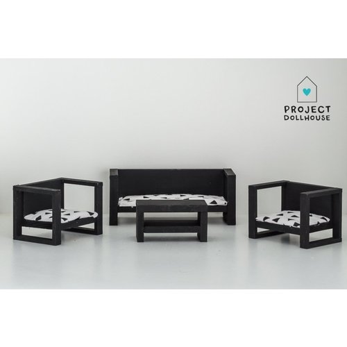Project Dollhouse Zitkamer Set Zwart Project Dollhouse Zitkamer Set Zwart