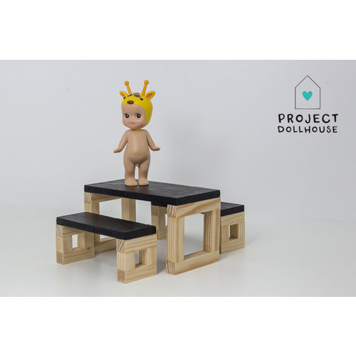 Project Dollhouse Moderne eettafel set houten onderstel